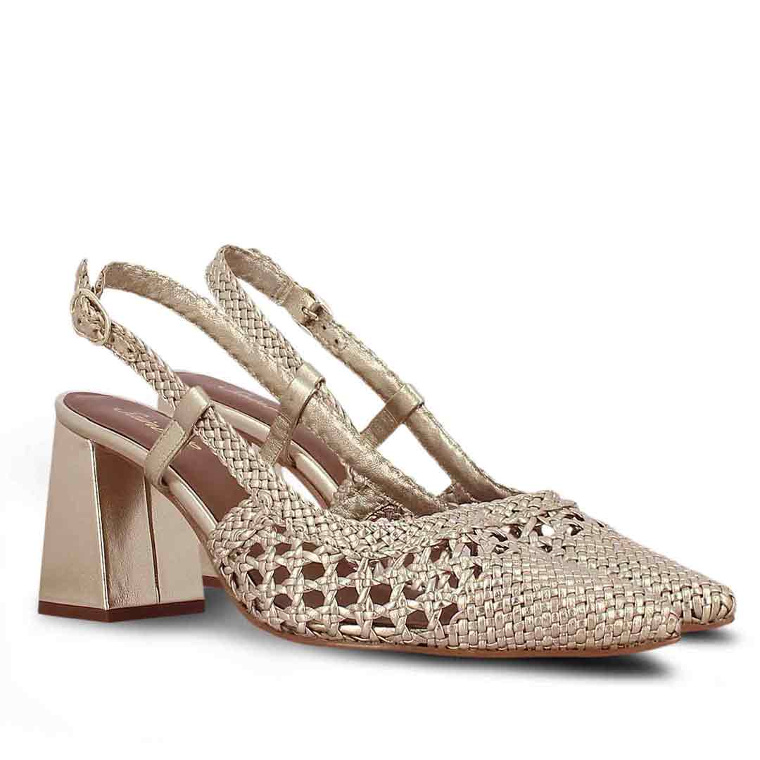 Saint Delaney Platin Hand Woven Leather Block Heels - Image 3