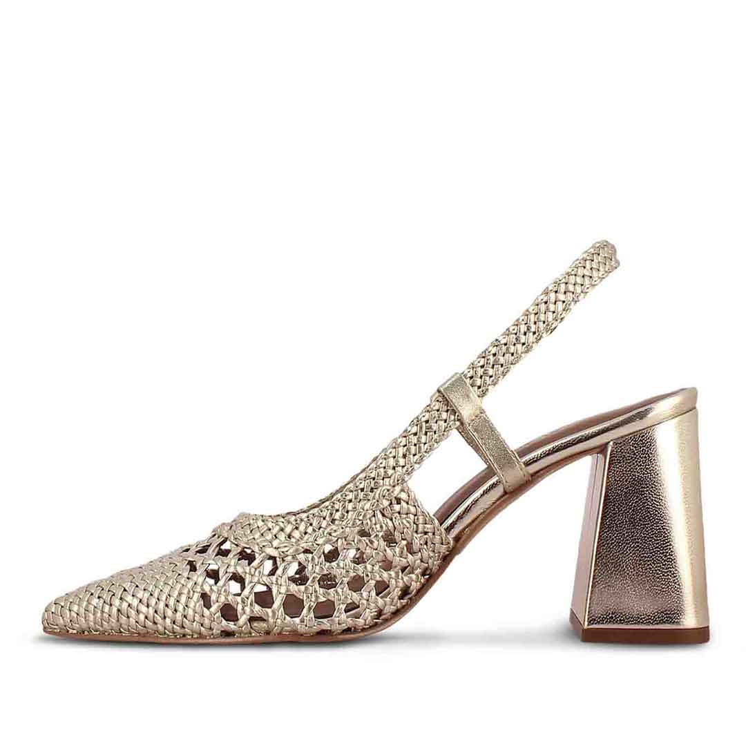 Saint Delaney Platin Hand Woven Leather Block Heels - Image 4