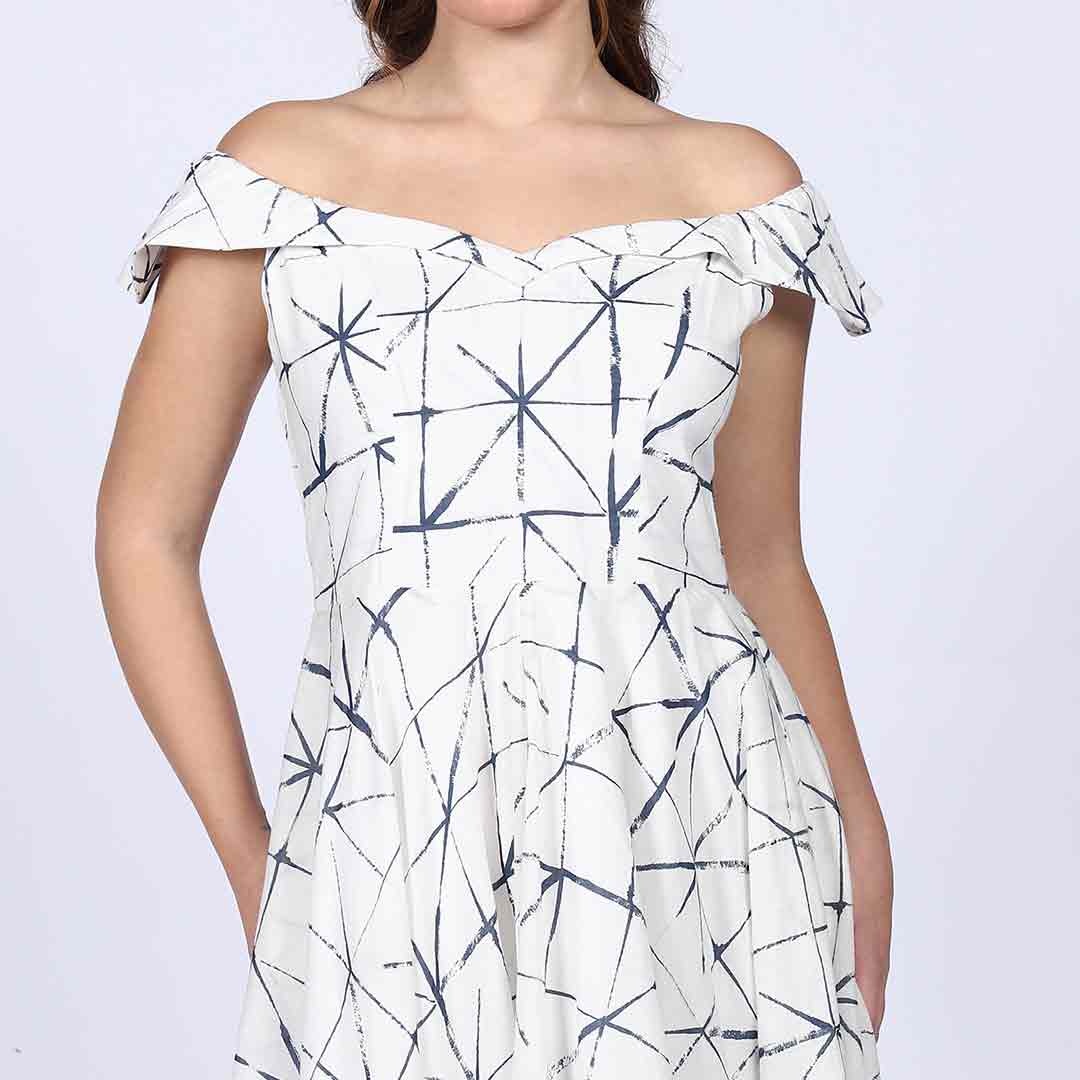Saint Delfina Womens White Indigo Off Shoulder Cotton Maxi Dress - Image 5