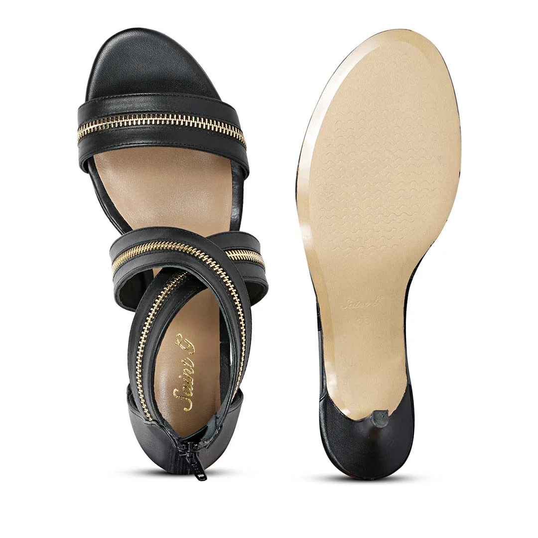 Saint Delilah Zip Decor Criss Cross Black Leather Stilettos - Image 7