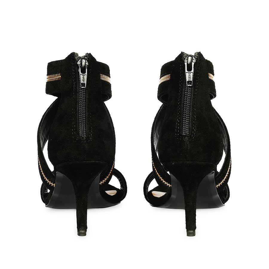 Saint Delilah Zip Decor Criss Cross Black Suede Leather Stilettos - Image 6