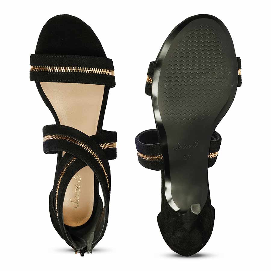 Saint Delilah Zip Decor Criss Cross Black Suede Leather Stilettos - Image 7