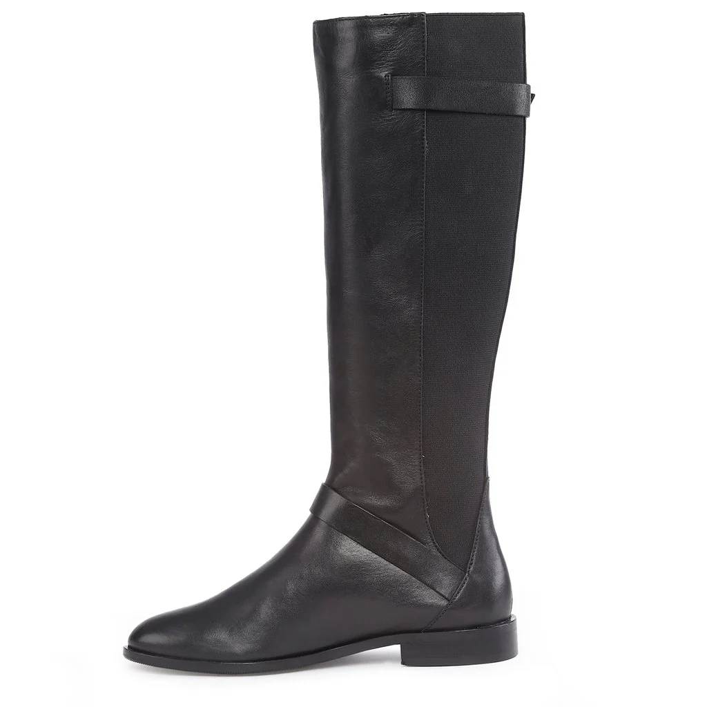 Saint Delores Black Crust Leather Buckle Decor Knee High Boots - Image 4
