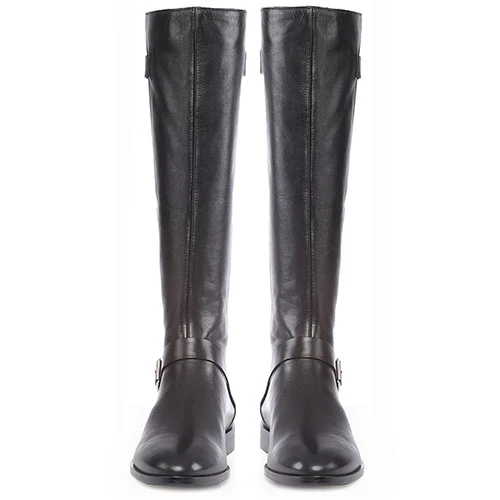 Saint Delores Black Crust Leather Buckle Decor Knee High Boots - Image 5