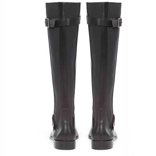 Saint Delores Black Crust Leather Buckle Decor Knee High Boots - Image 6