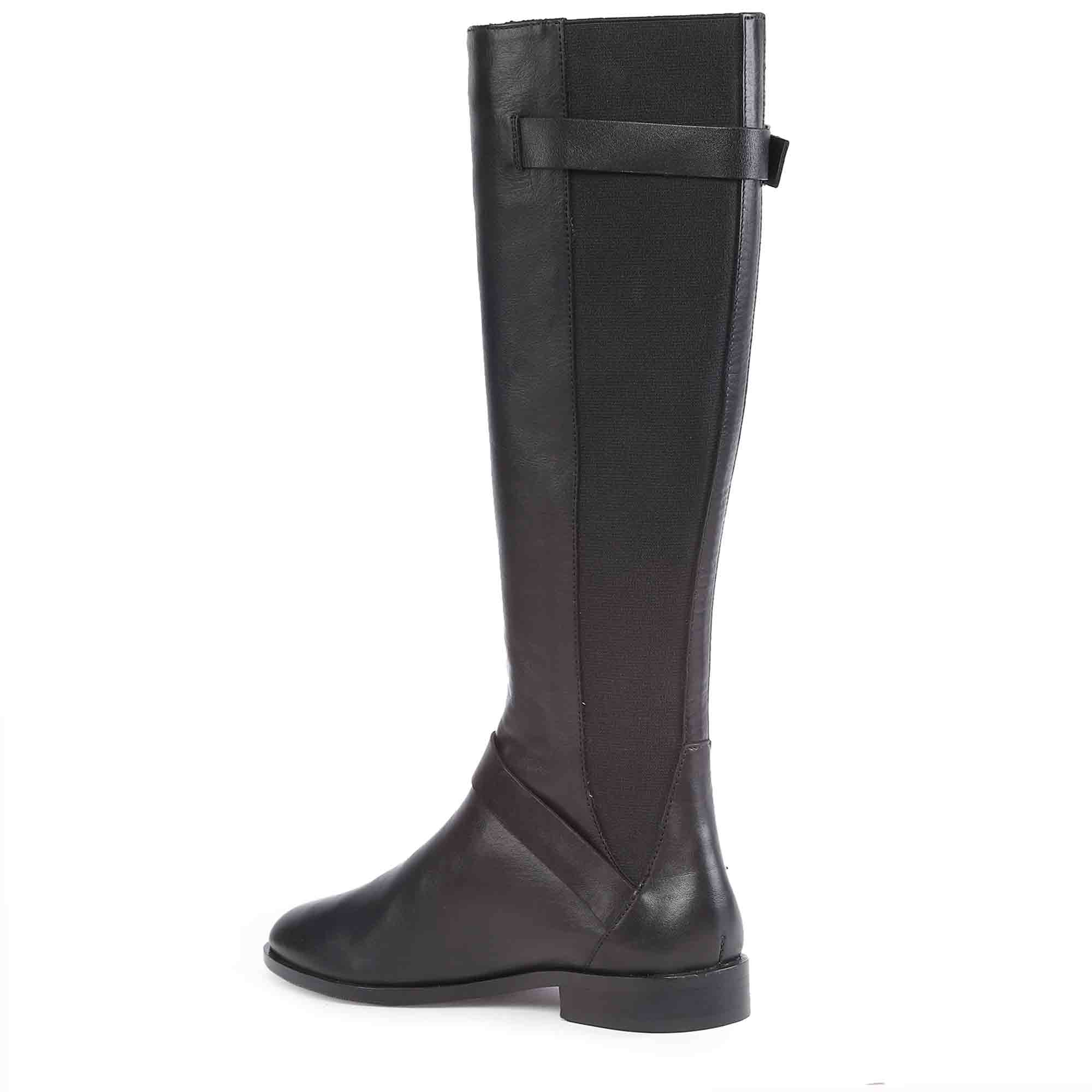 Saint Delores Black Crust Leather Buckle Decor Knee High Boots - Image 8