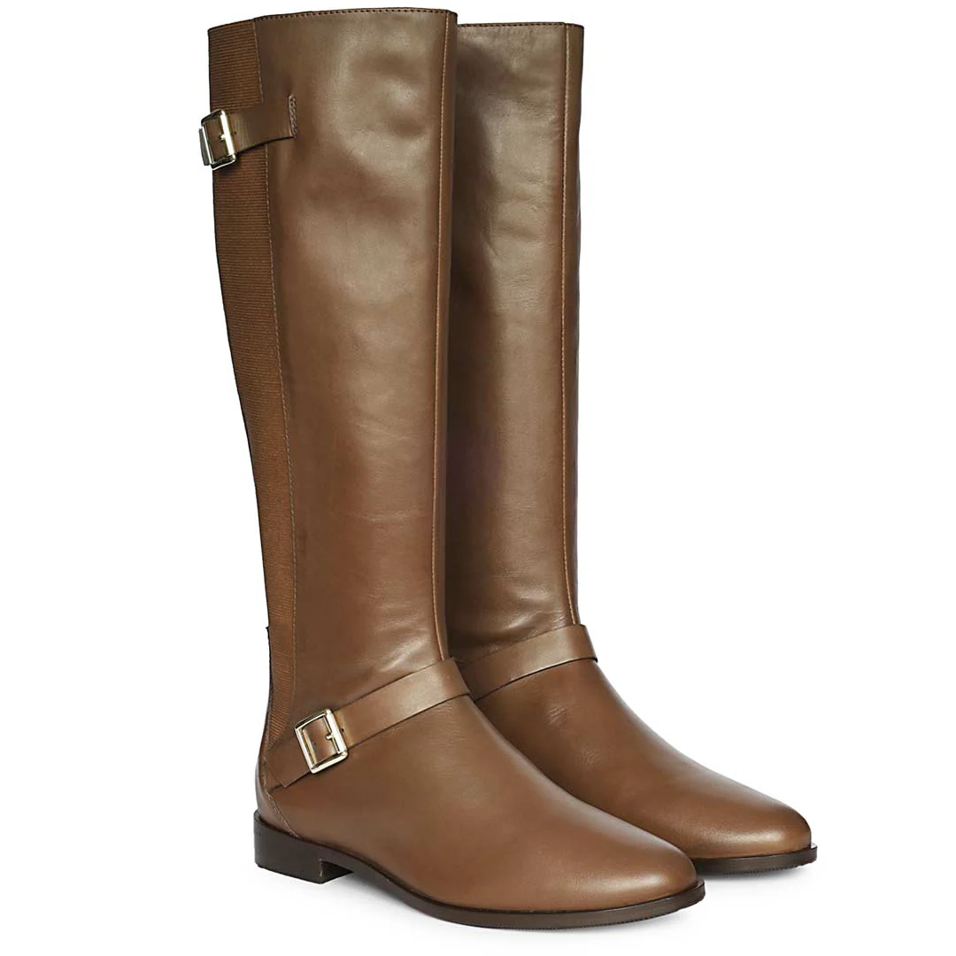 Saint Delores Brown Leather Buckle Decor Knee High Boots - Image 2