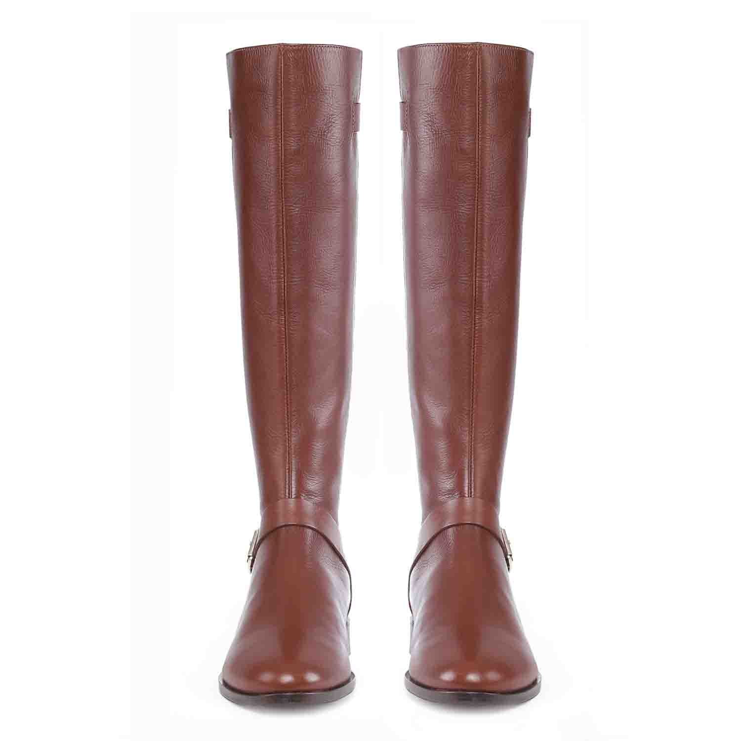 Saint Delores Cuoio Crust Leather Buckle Decor Knee High Boots - Image 5