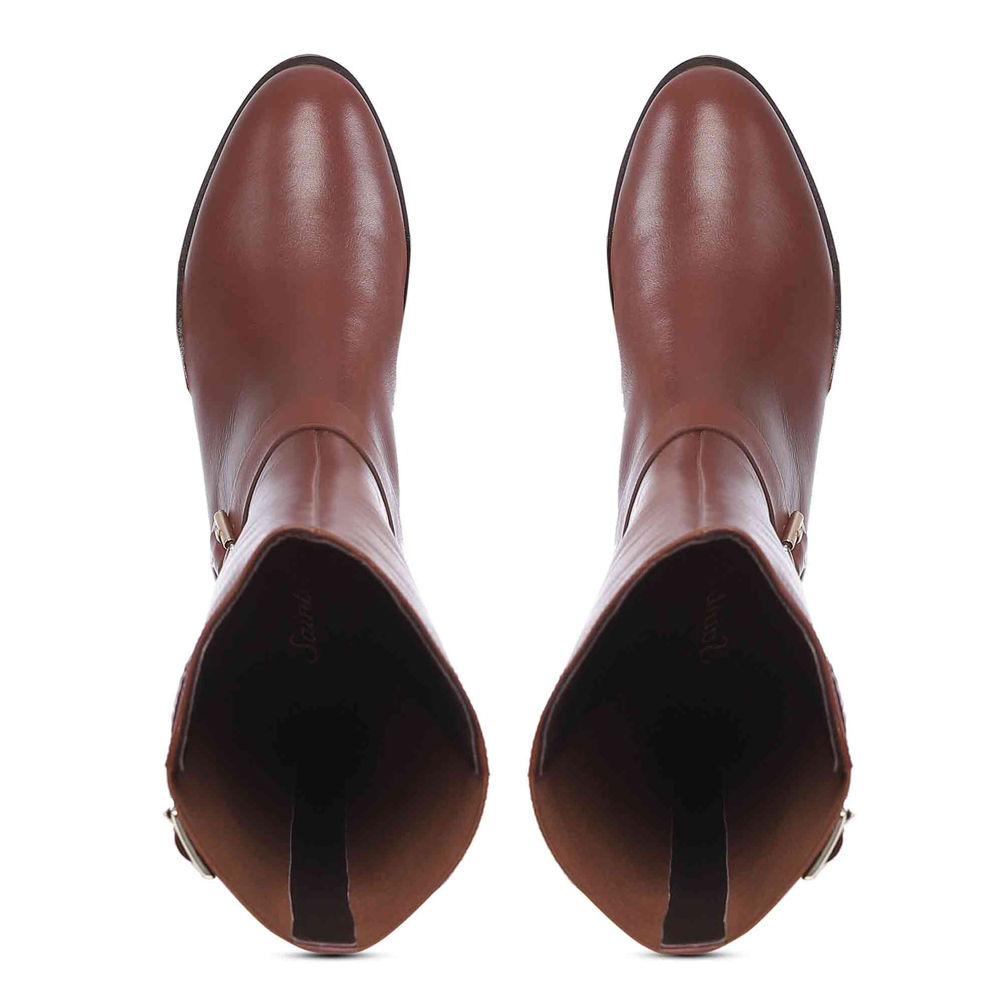 Saint Delores Cuoio Crust Leather Buckle Decor Knee High Boots - Image 7
