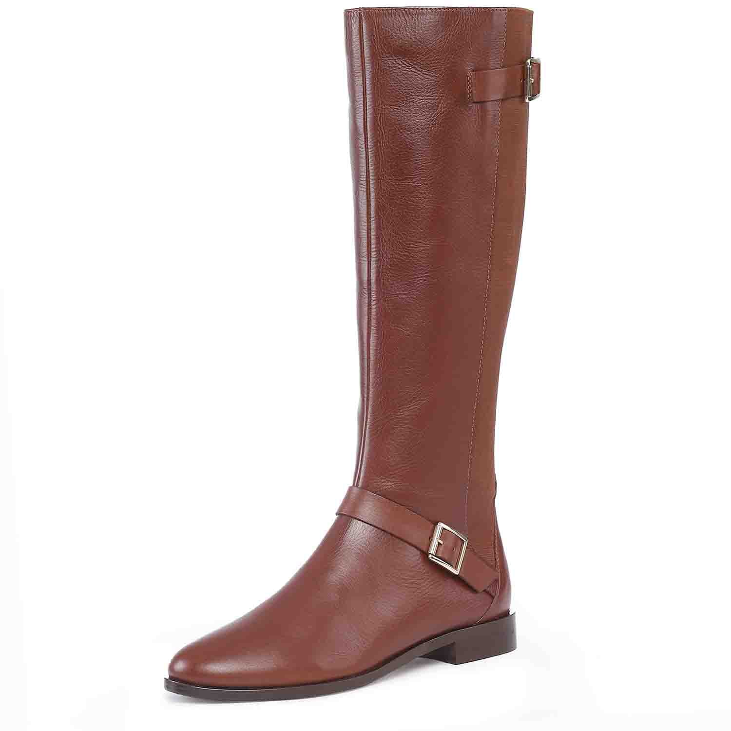 Saint Delores Cuoio Crust Leather Buckle Decor Knee High Boots - Image 9