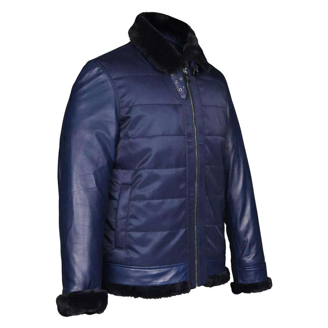 Saint Denis Blue Leather Men's Jackets - Image 3
