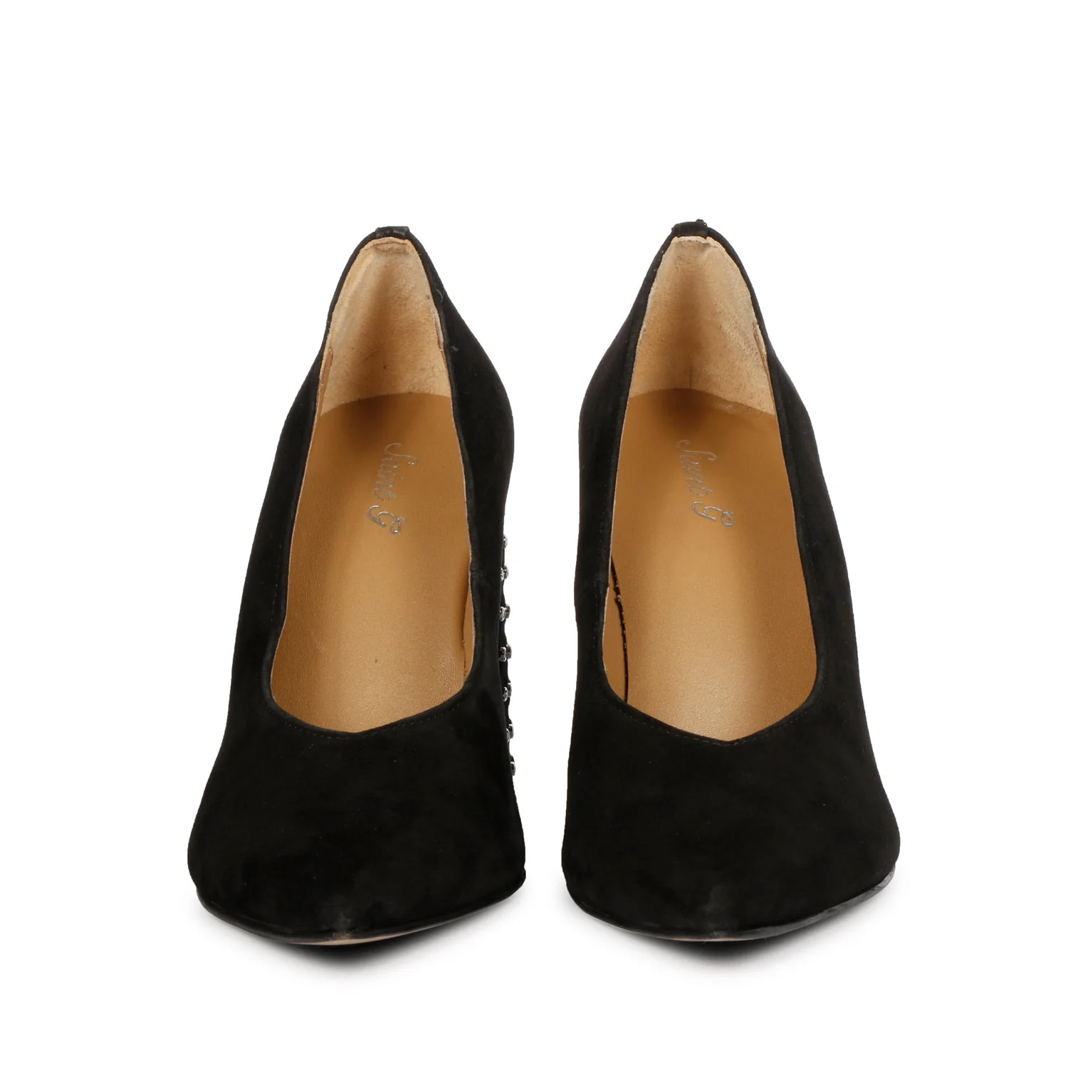 Saint Destiny Crystal Embellished Black Suede Leather Pumps - Image 5