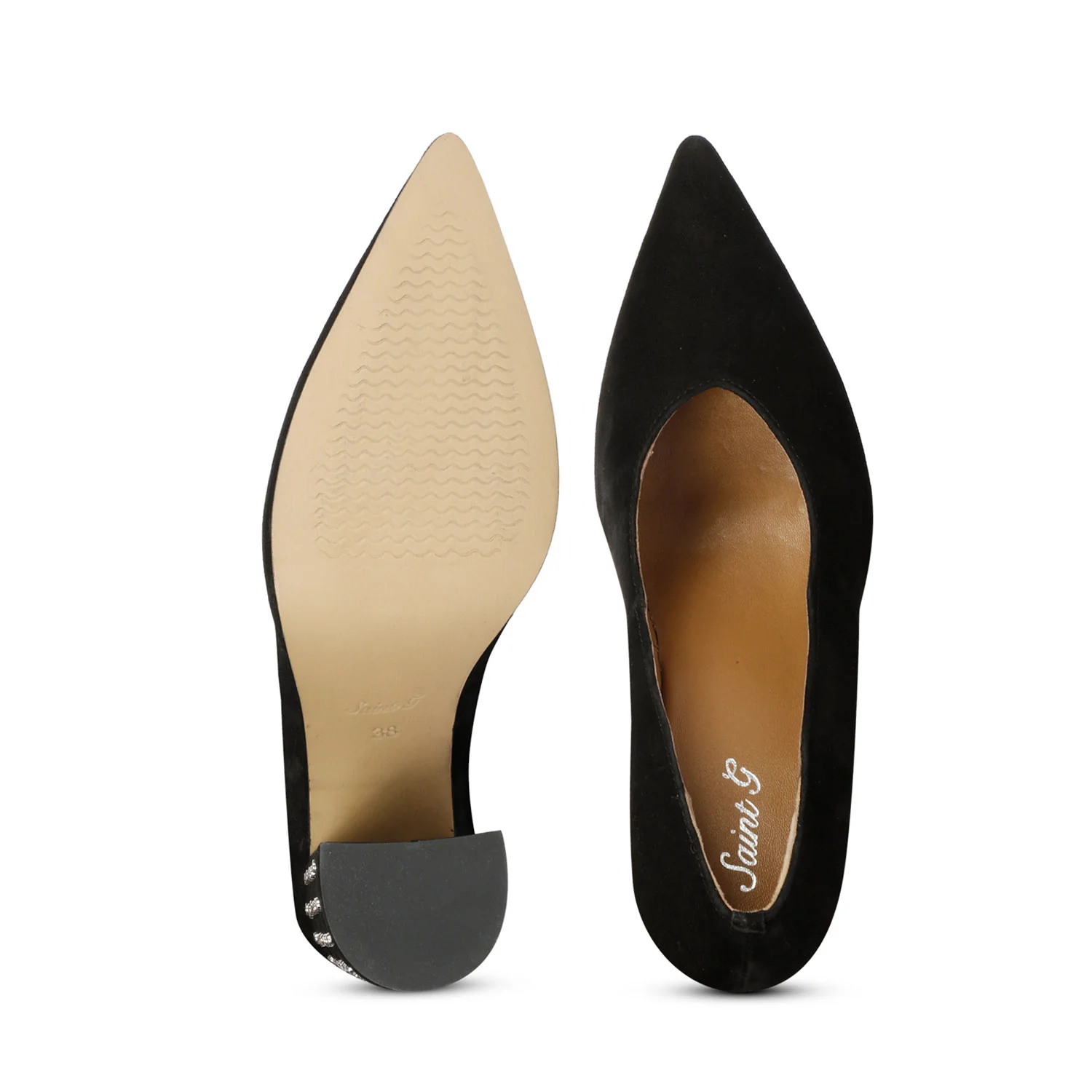 Saint Destiny Crystal Embellished Black Suede Leather Pumps - Image 7