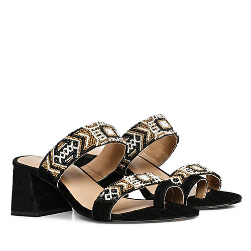 Saint Devlin Hand Embroidered Black Leather Block Heels - Image 3