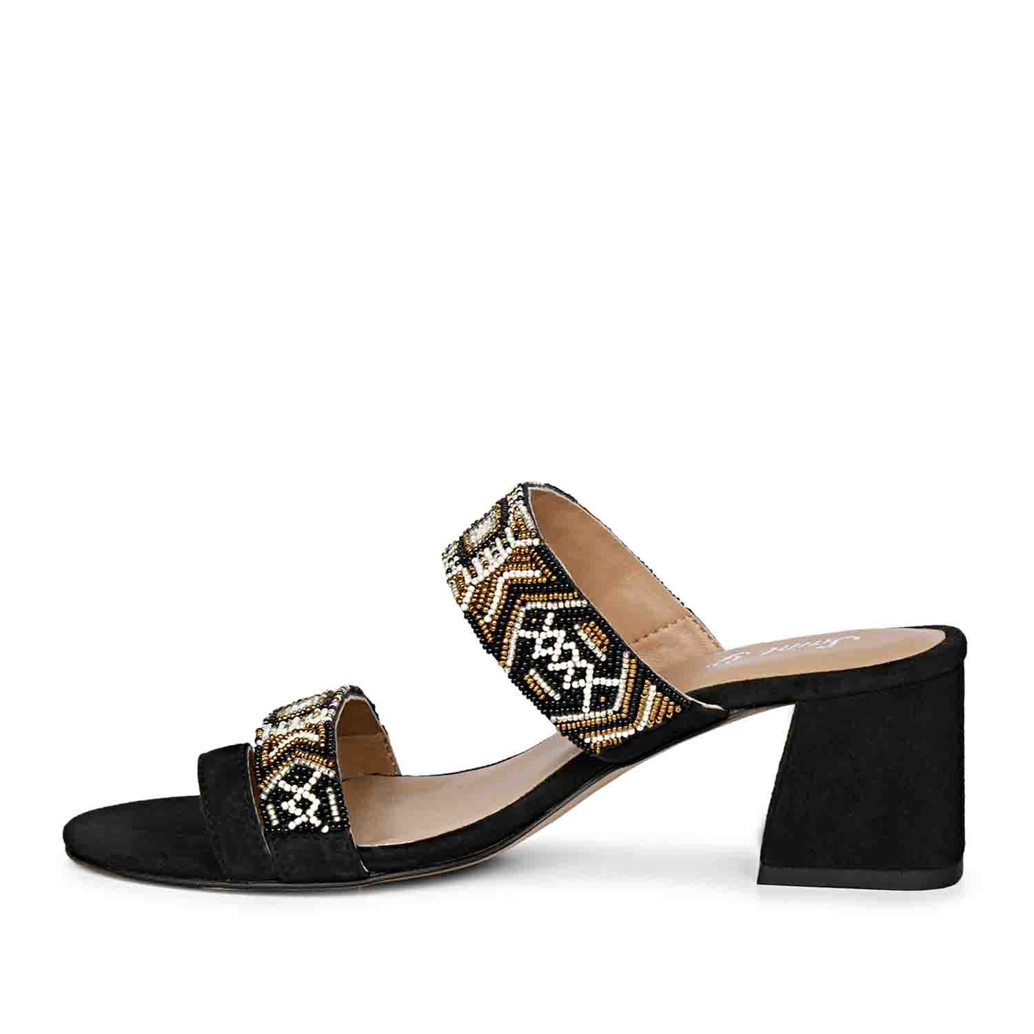 Saint Devlin Hand Embroidered Black Leather Block Heels - Image 4
