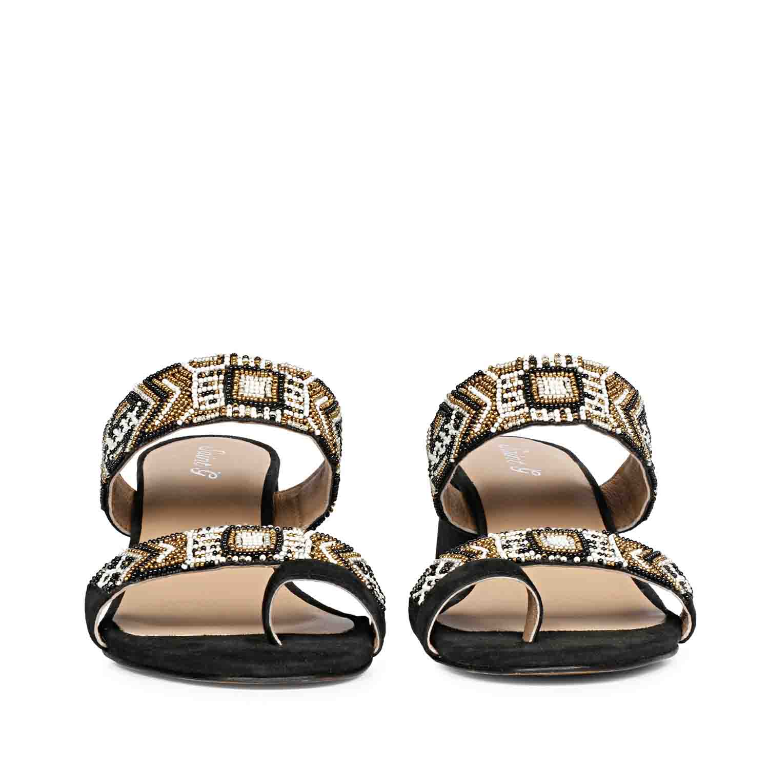 Saint Devlin Hand Embroidered Black Leather Block Heels - Image 5