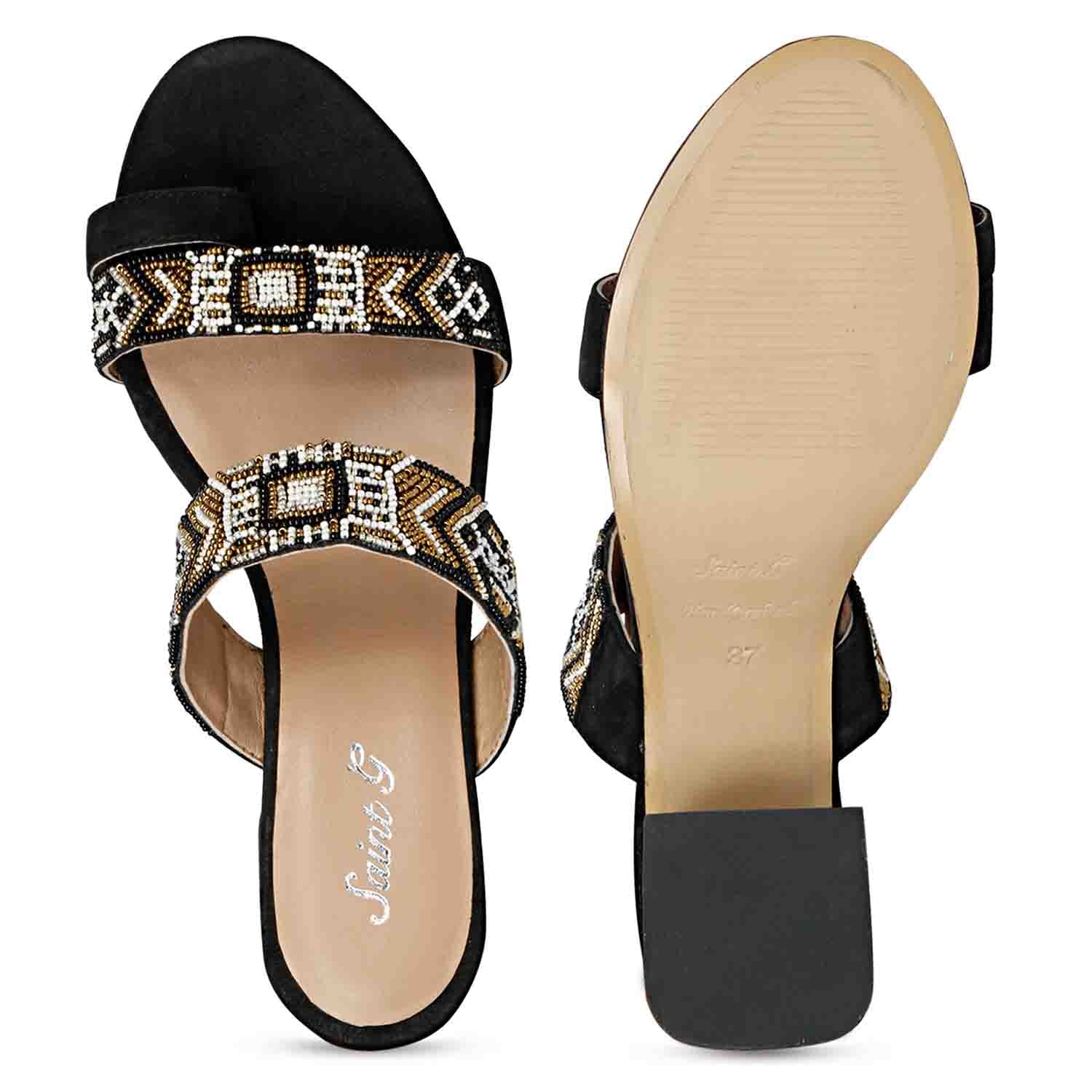 Saint Devlin Hand Embroidered Black Leather Block Heels - Image 7