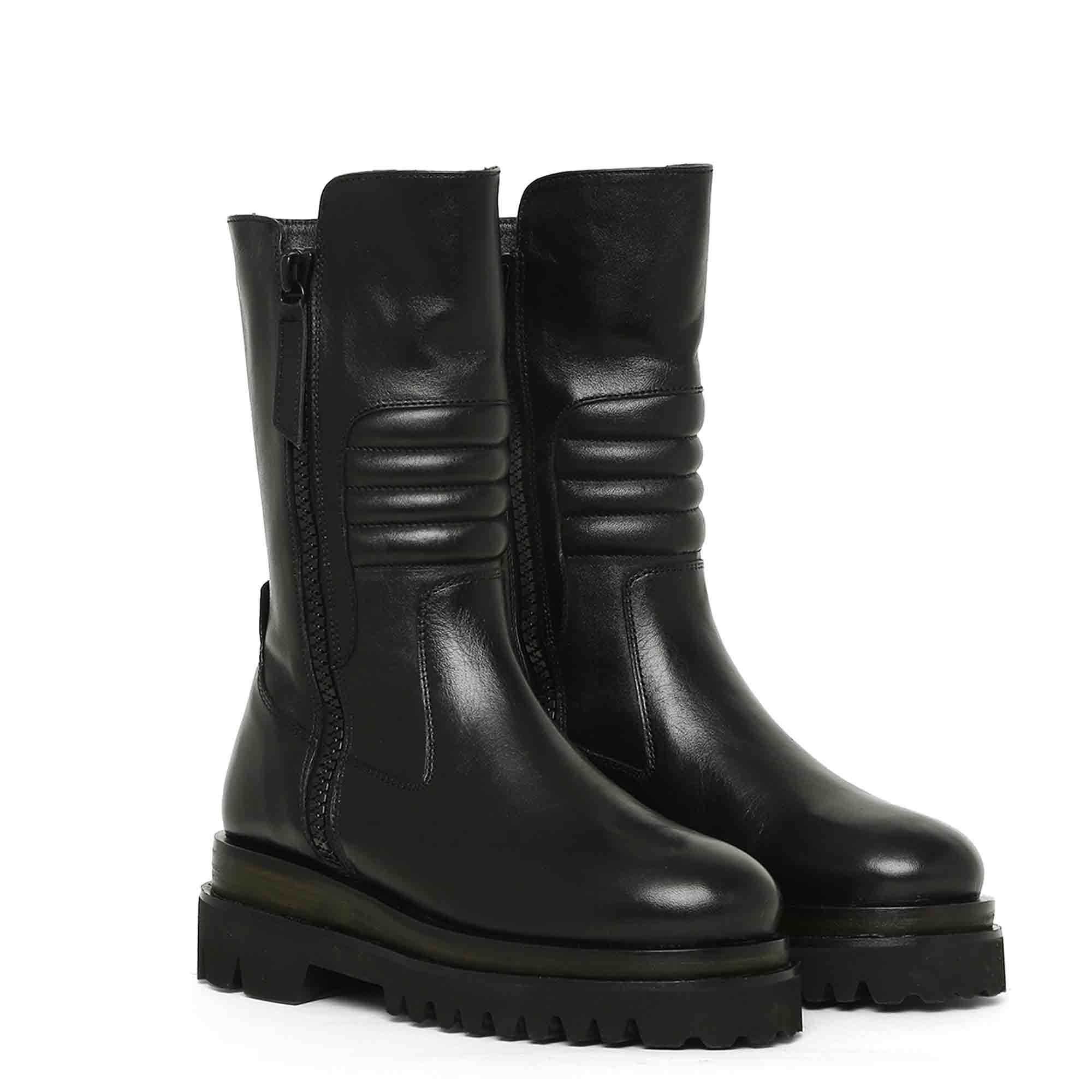 Saint Diana  Black Leather Zipper High Ankle Boots - Image 3