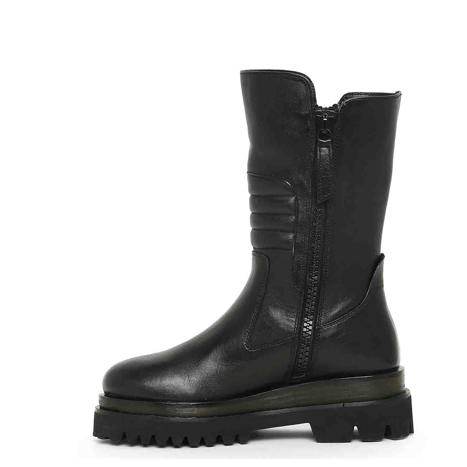 Saint Diana  Black Leather Zipper High Ankle Boots - Image 4