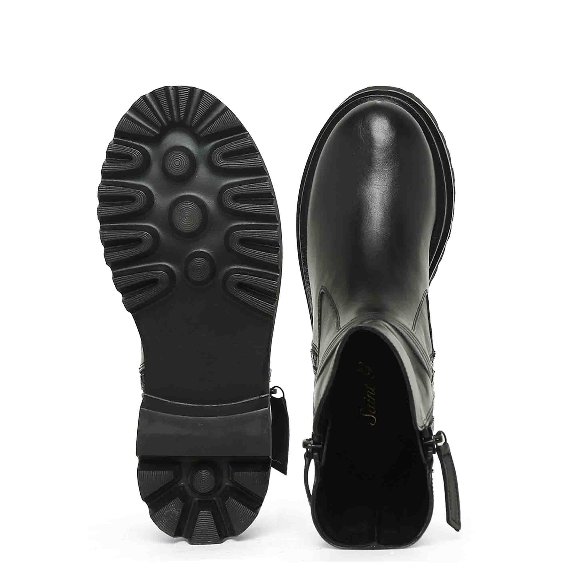 Saint Diana  Black Leather Zipper High Ankle Boots - Image 5
