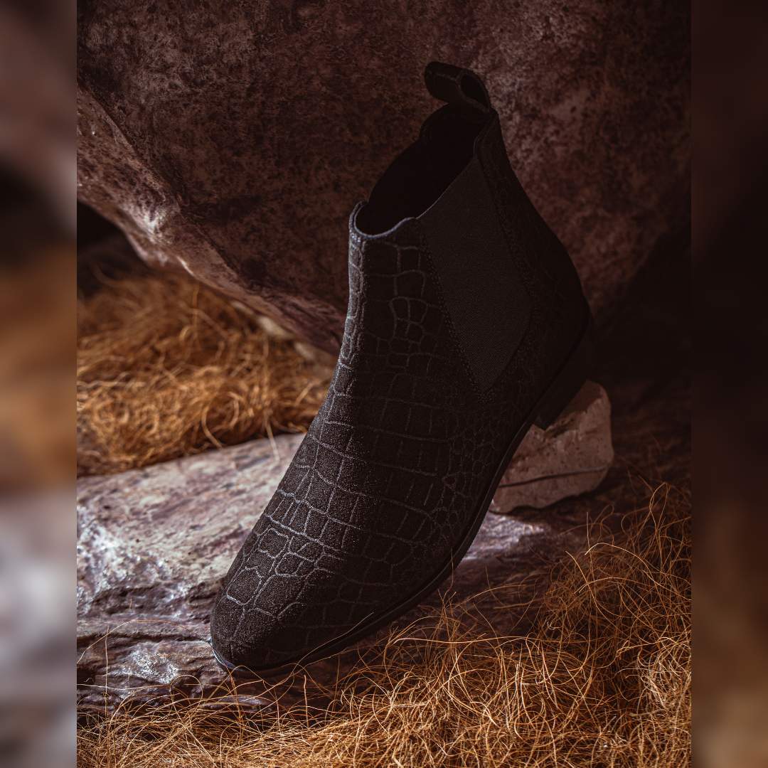 Saint Diane Black Suede Croco Print Leather Ankle Boots - Image 2