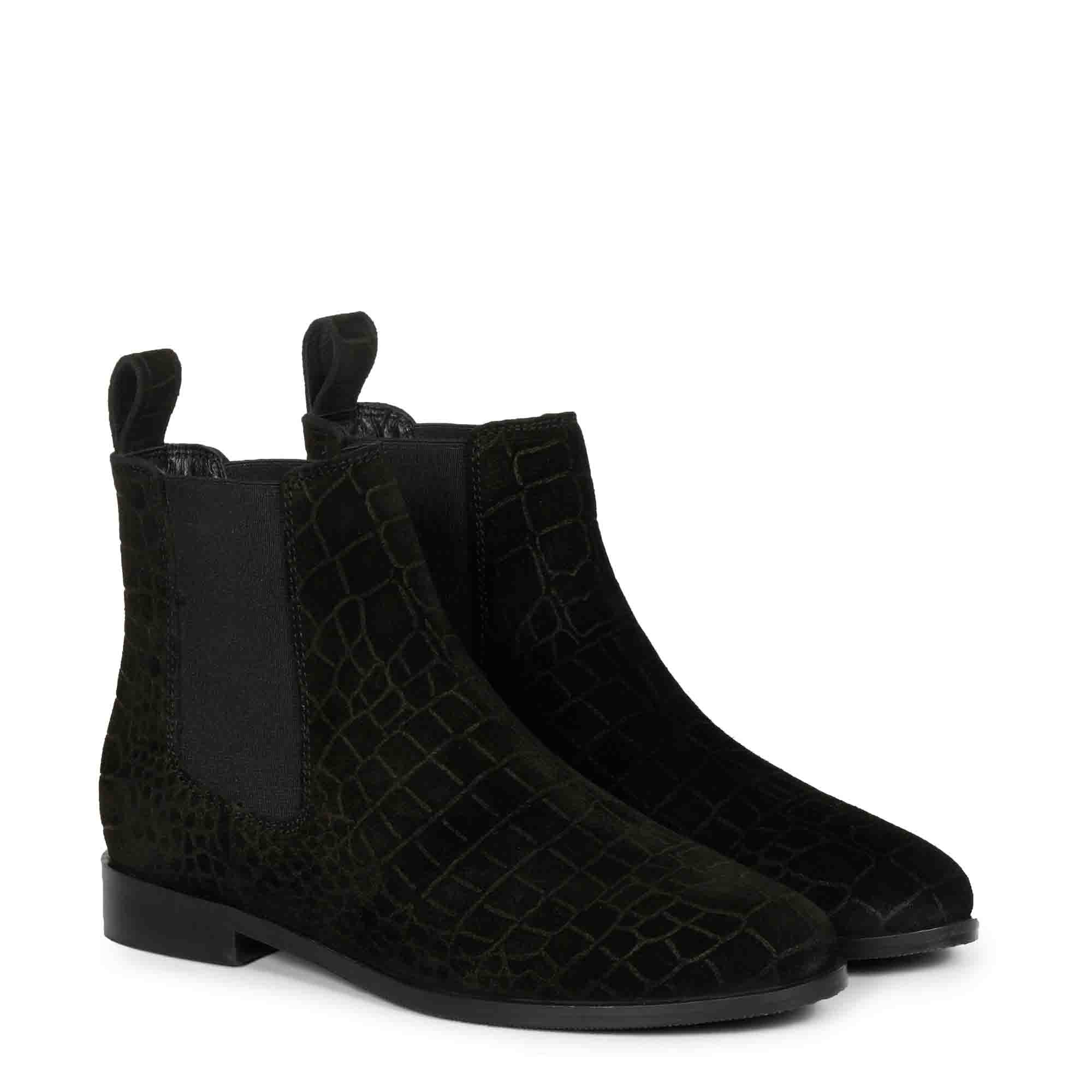 Saint Diane Black Suede Croco Print Leather Ankle Boots - Image 3