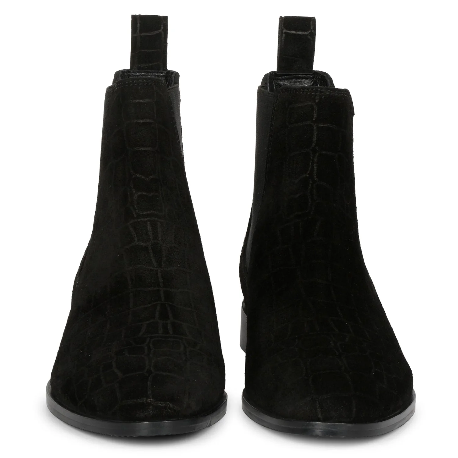 Saint Diane Black Suede Croco Print Leather Ankle Boots - Image 6
