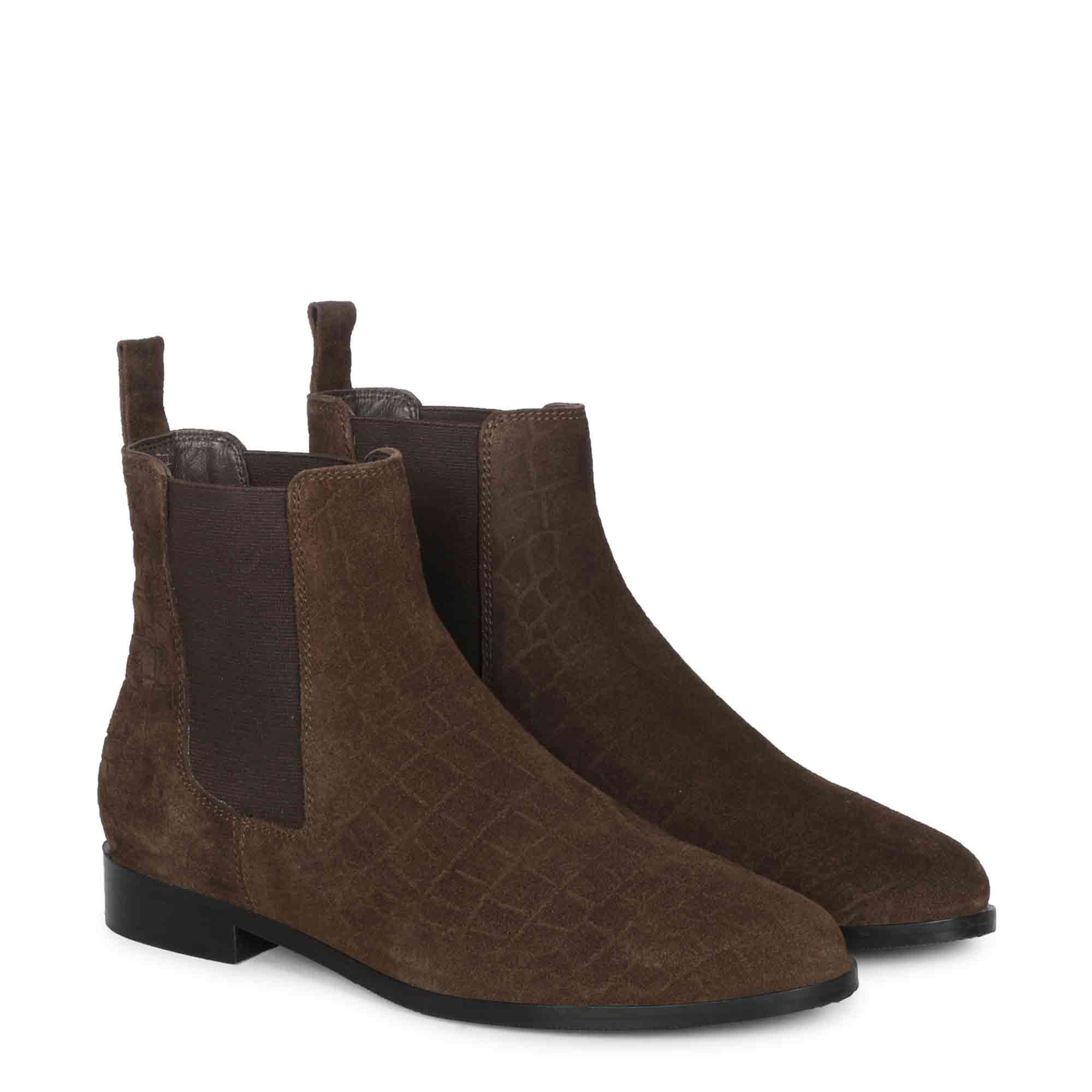 Saint Diane Brown Suede Croco Print Leather Ankle Boots - Image 3