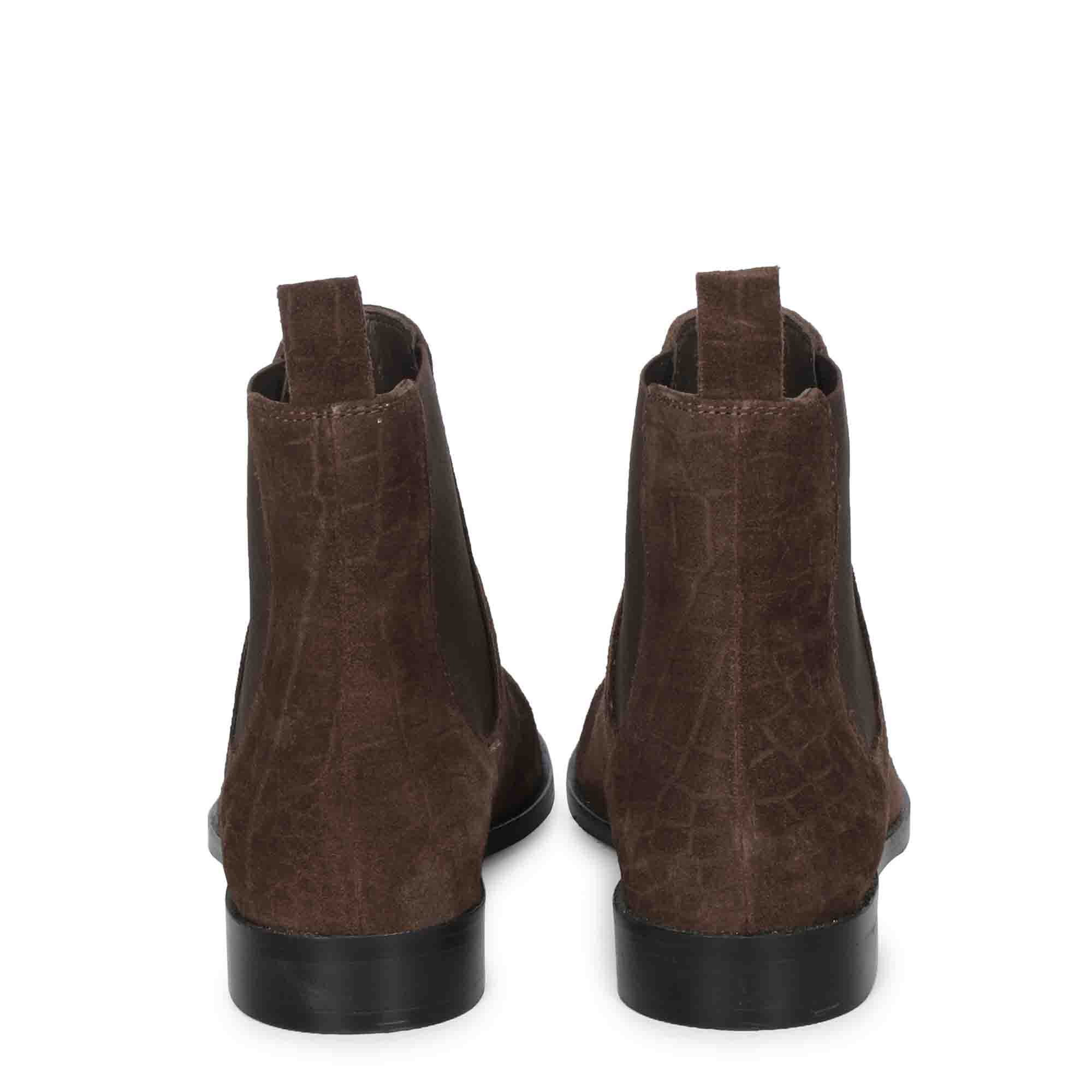 Saint Diane Brown Suede Croco Print Leather Ankle Boots - Image 5
