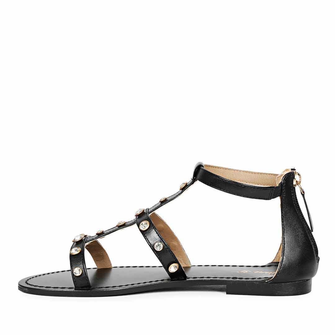Saint Dion Crystal Stone Studded Black Leather Sandals - Image 4