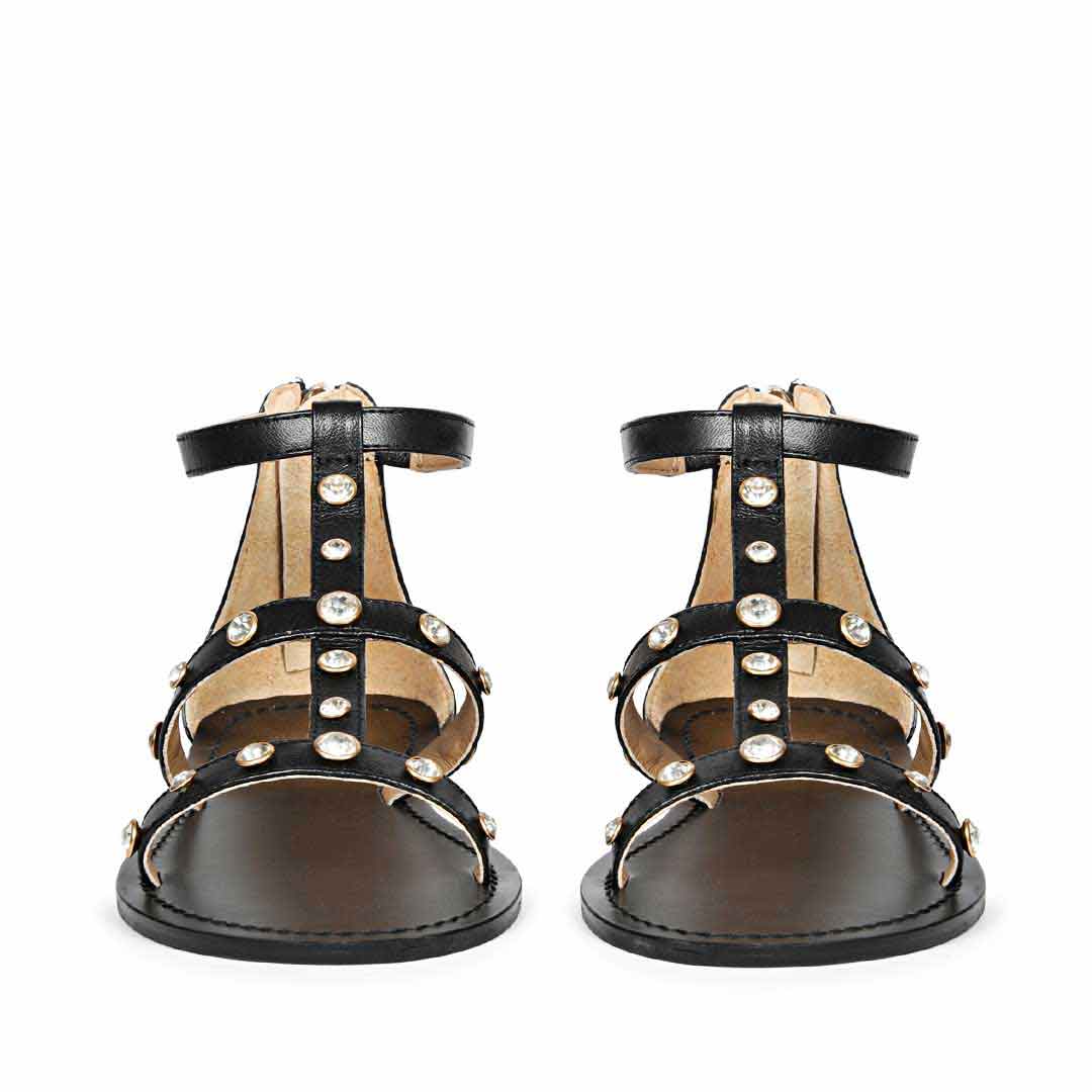 Saint Dion Crystal Stone Studded Black Leather Sandals - Image 5