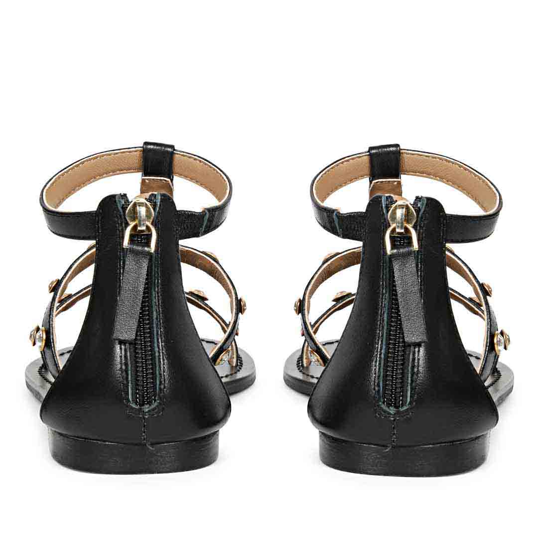 Saint Dion Crystal Stone Studded Black Leather Sandals - Image 6