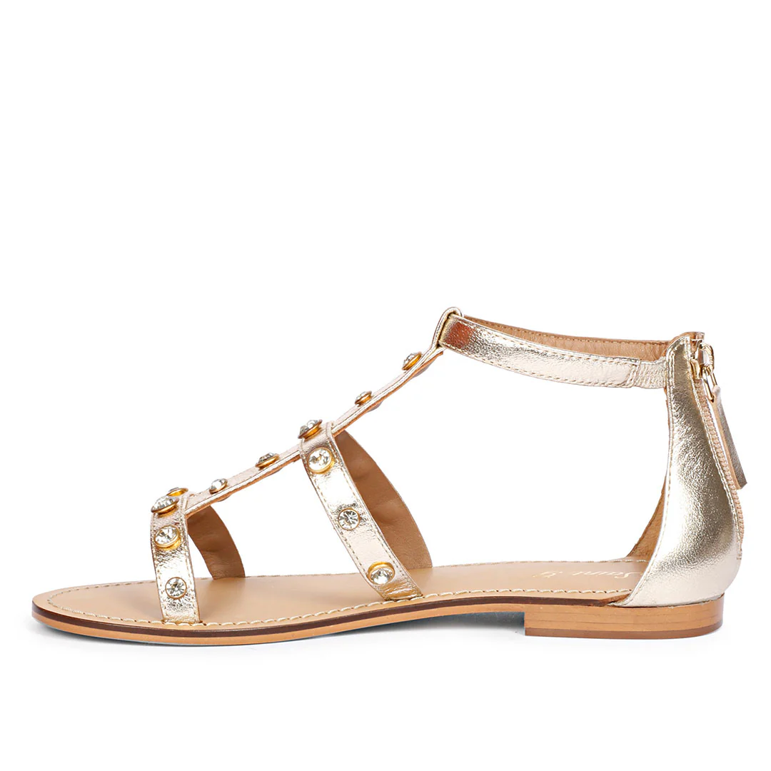 Saint Dion Crystal Stone Studded Platin Leather Sandals - Image 4