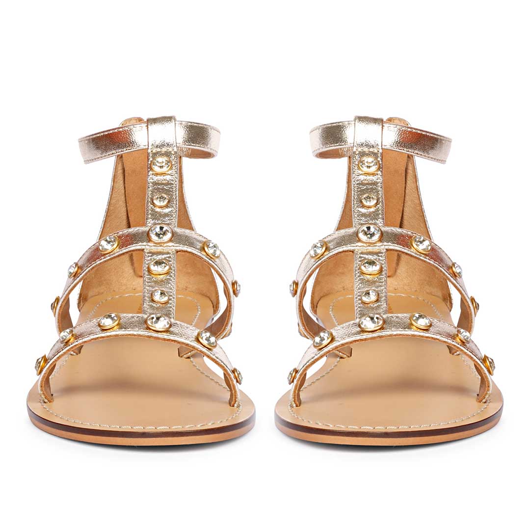 Saint Dion Crystal Stone Studded Platin Leather Sandals - Image 5