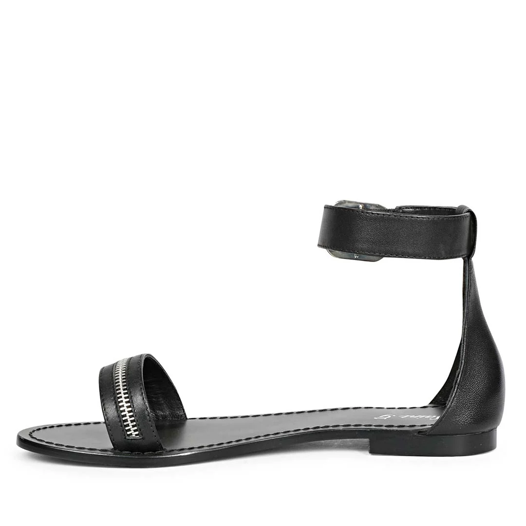 Saint Donelle Zip Decor Black Leather Sandals - Image 4