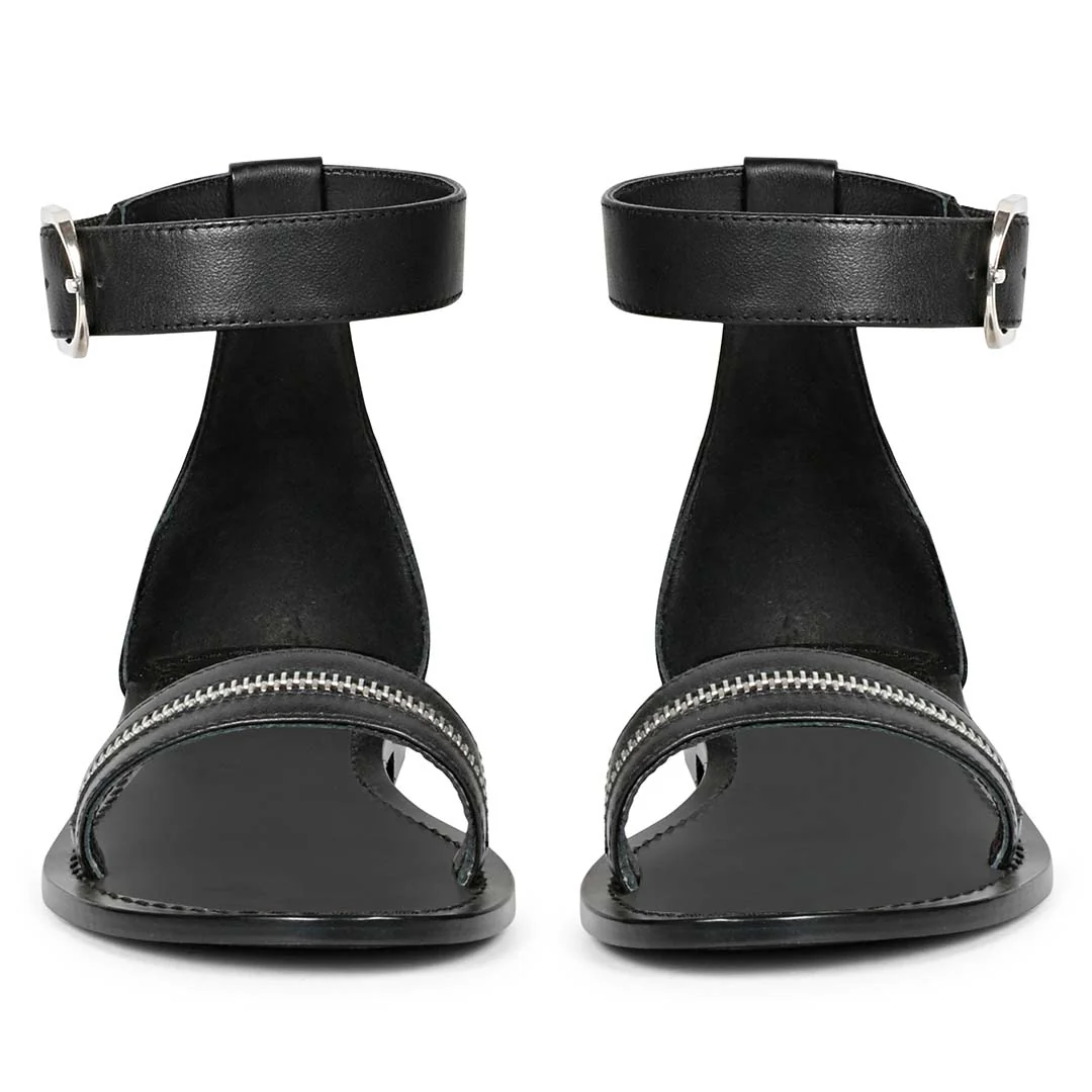 Saint Donelle Zip Decor Black Leather Sandals - Image 5