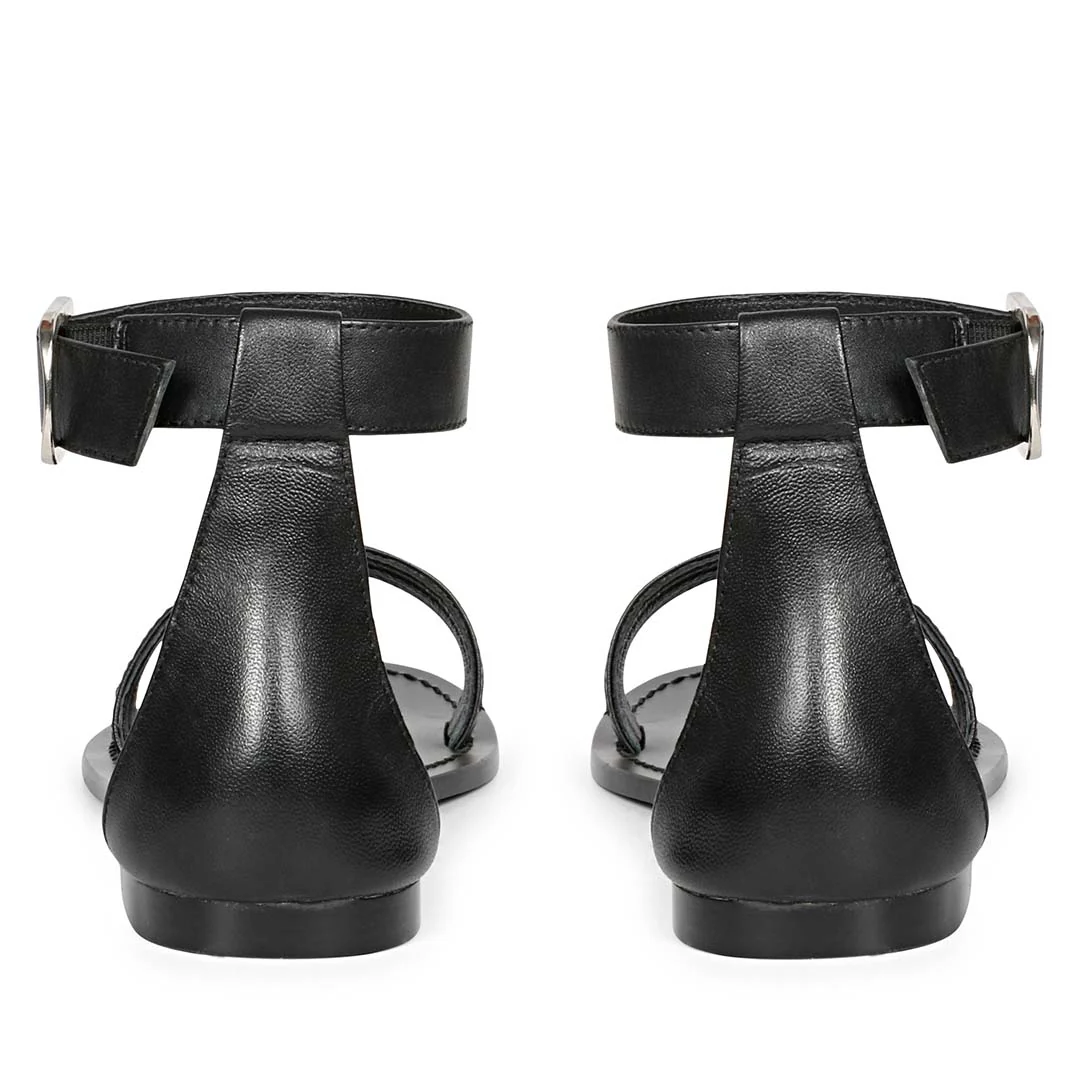 Saint Donelle Zip Decor Black Leather Sandals - Image 6