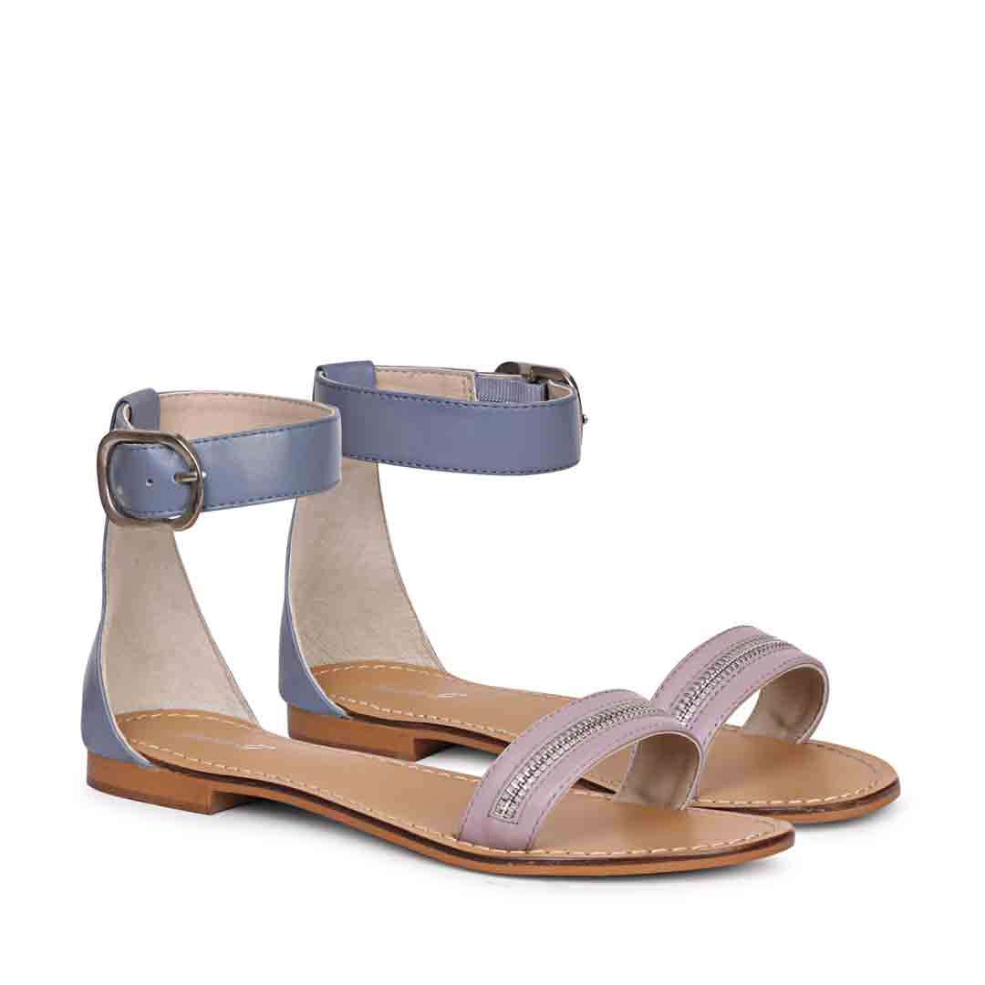 Saint Donelle Zip Decor Lilac Leather Sandals - Image 3