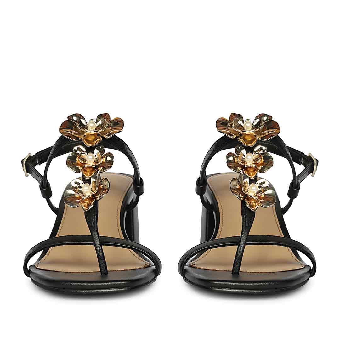 Saint Dorian Gold Floral Embellished Leather Block Heels - Image 5