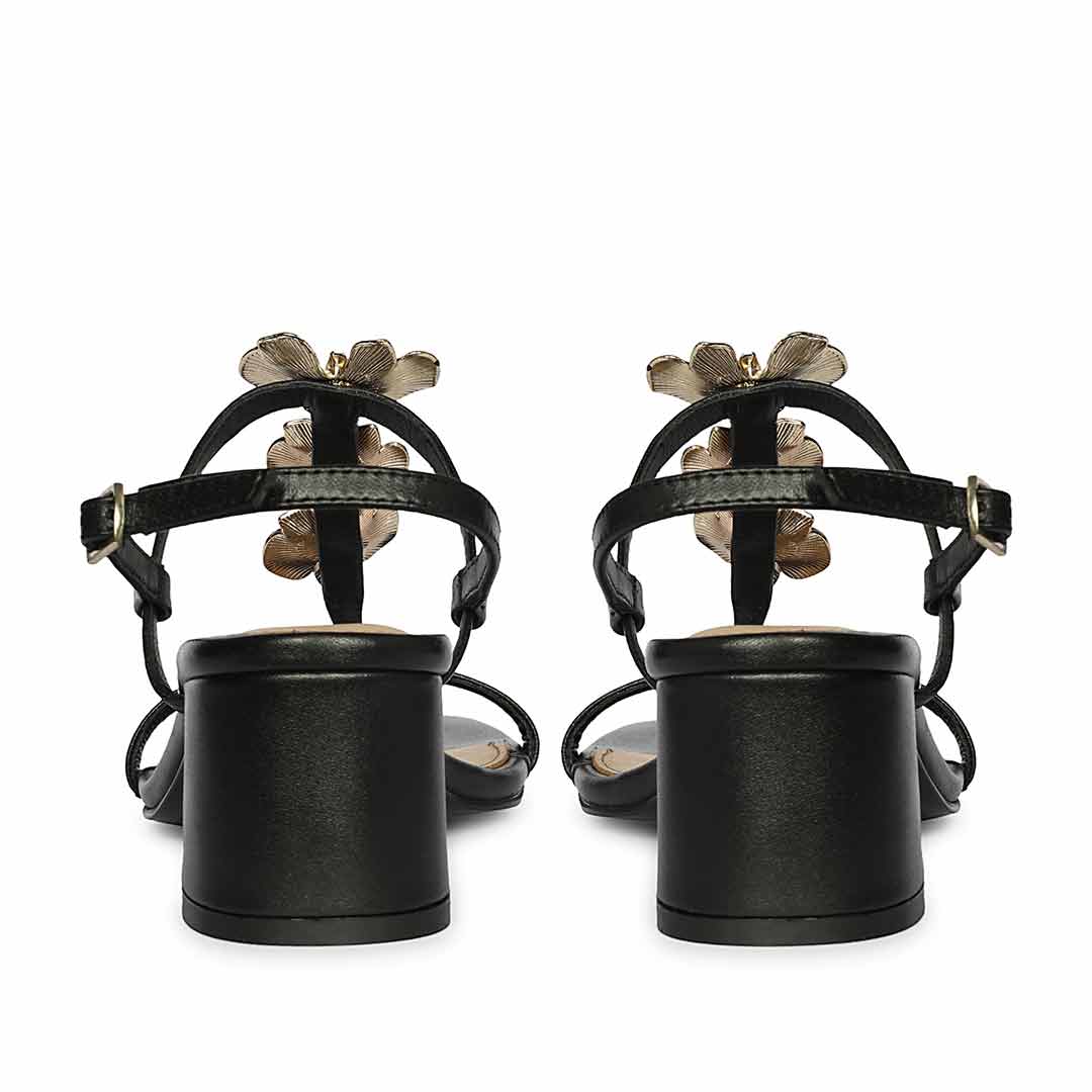 Saint Dorian Gold Floral Embellished Leather Block Heels - Image 6