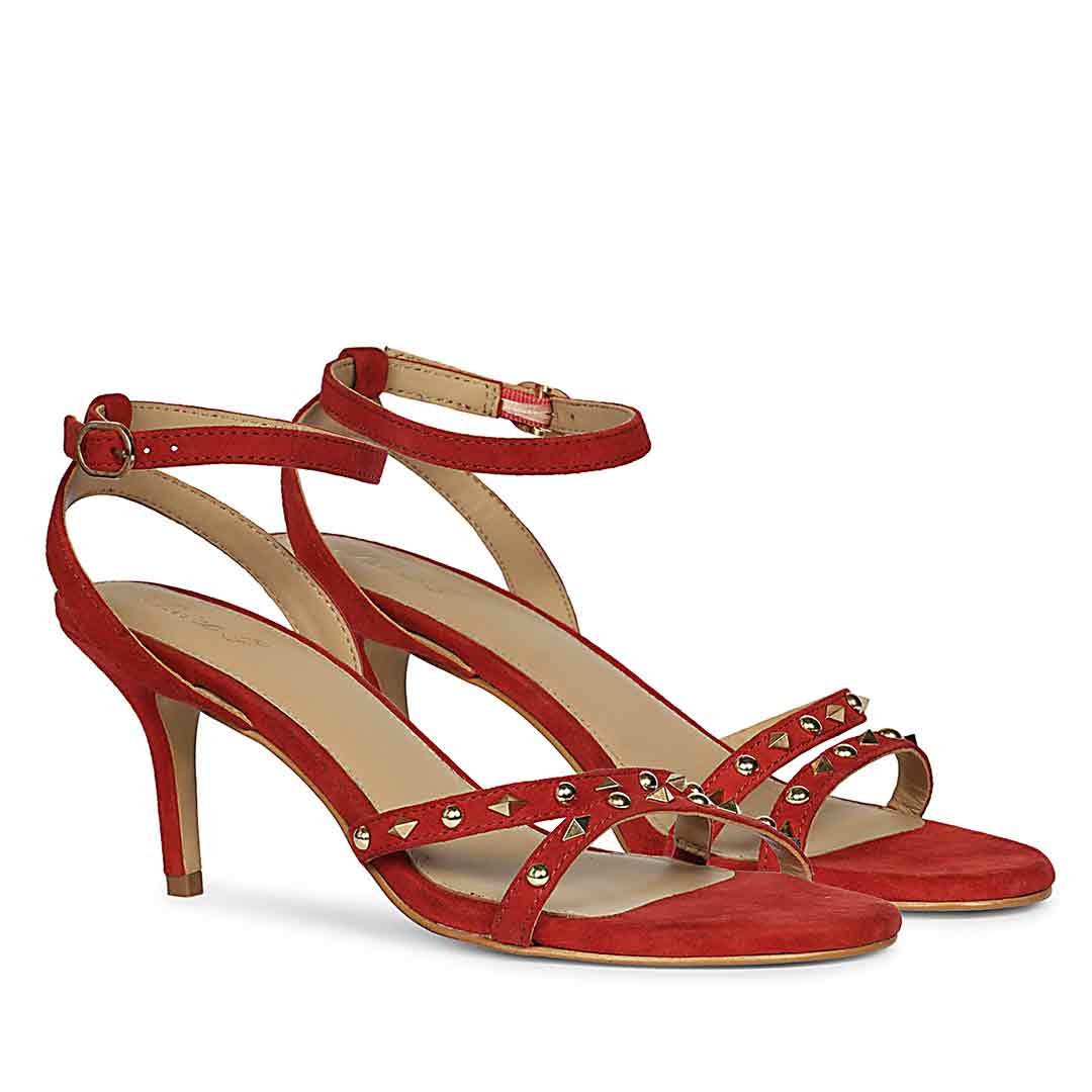 Saint Dovie Studded Red Suede Leather Stilettos - Image 3