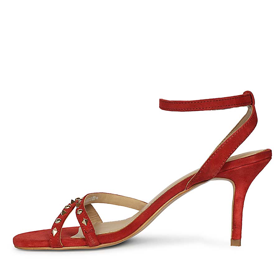 Saint Dovie Studded Red Suede Leather Stilettos - Image 4