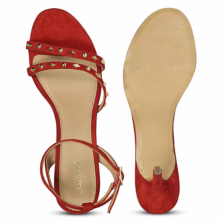 Saint Dovie Studded Red Suede Leather Stilettos - Image 7