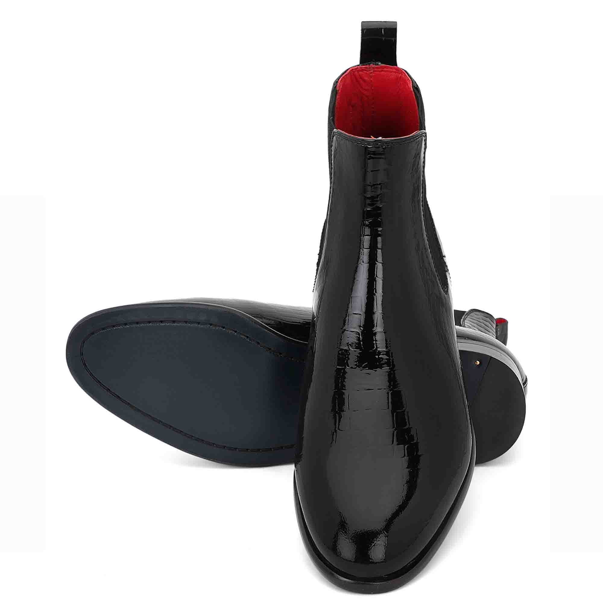 Saint Eadred Black Croc Embossed Patent Leather Chelsea boot - Image 3