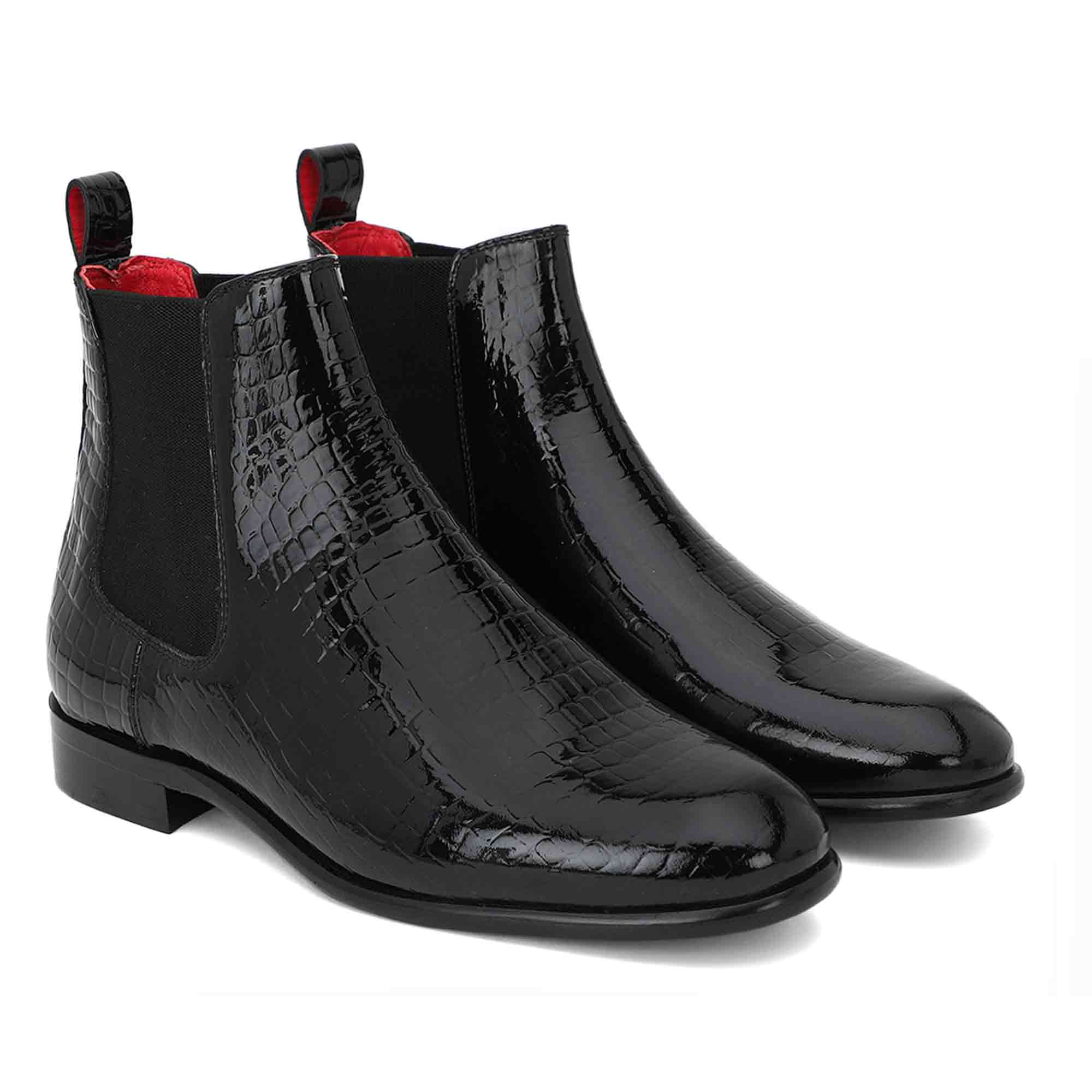 Saint Eadred Black Croc Embossed Patent Leather Chelsea boot - Image 4