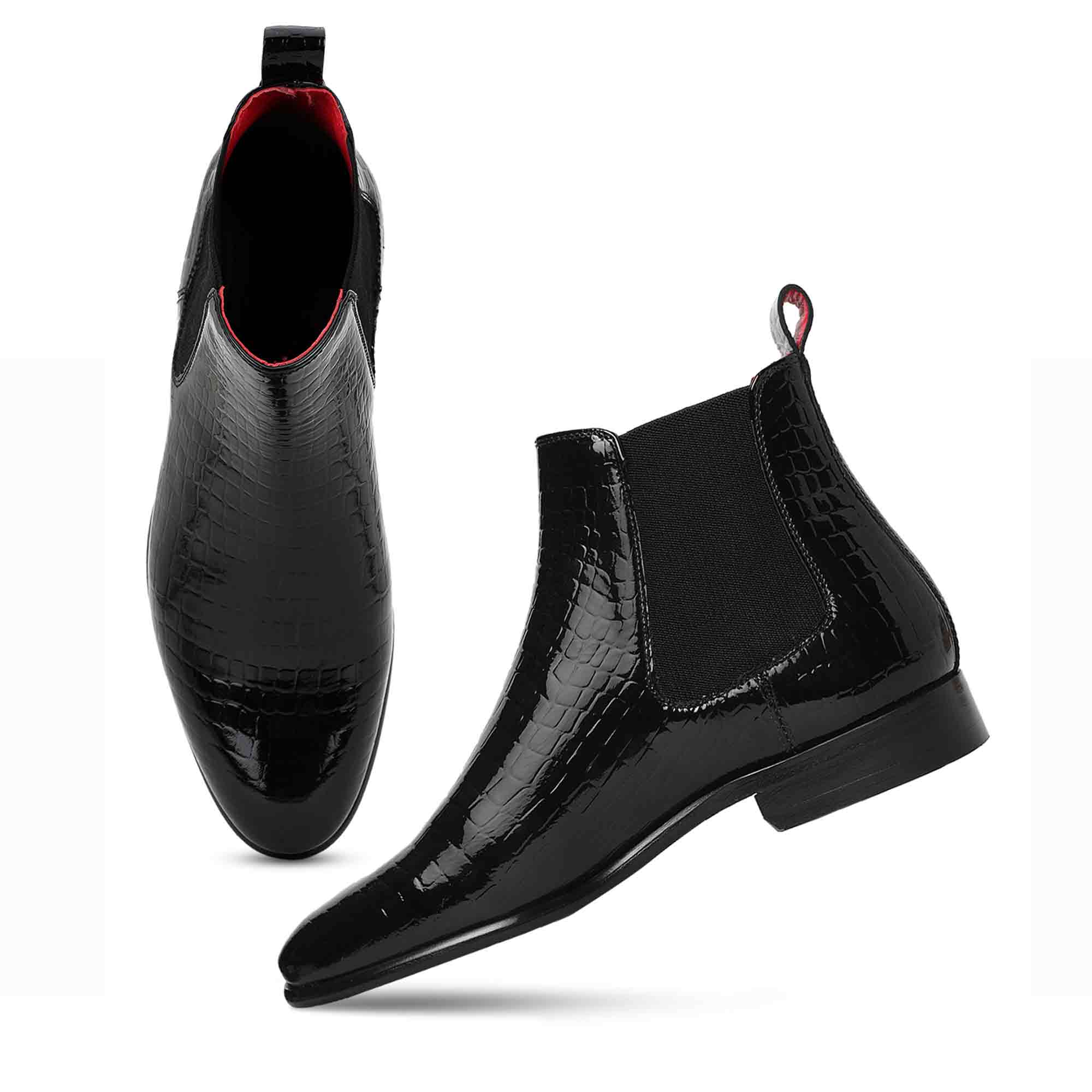 Saint Eadred Black Croc Embossed Patent Leather Chelsea boot - Image 7