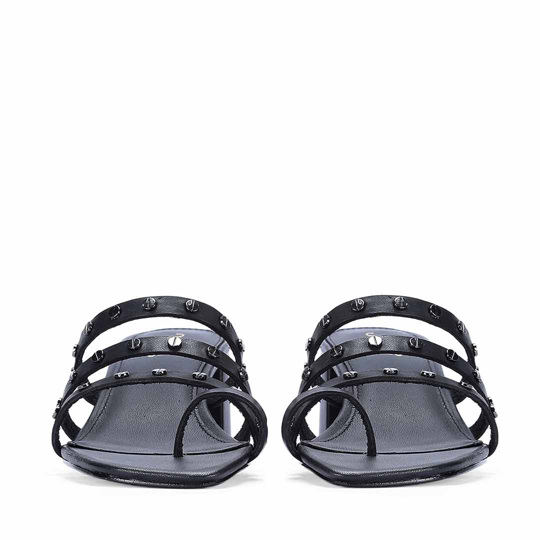 Saint Ebon Metal Studded Black Leather Block Heels - Image 4