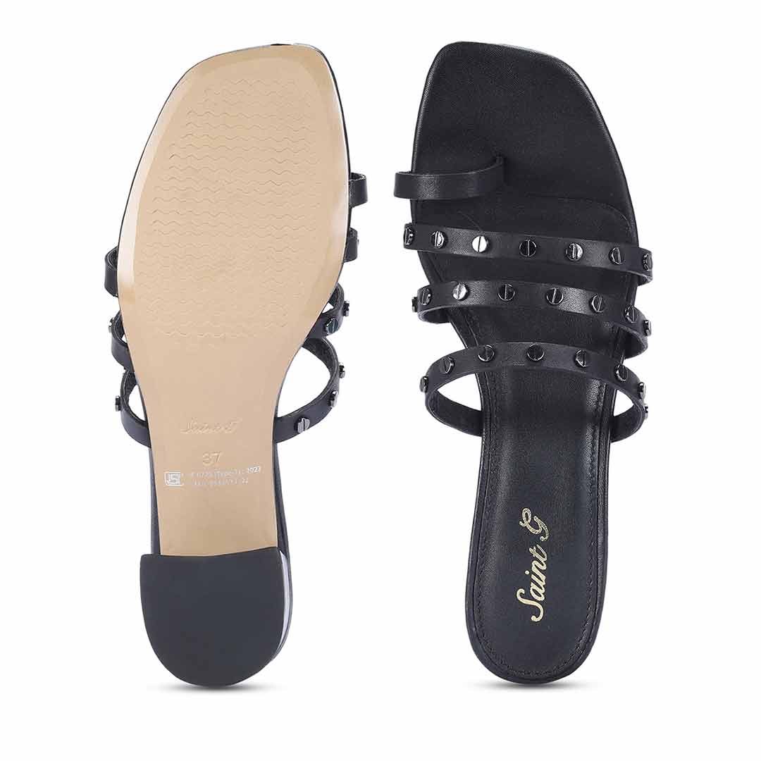 Saint Ebon Metal Studded Black Leather Block Heels - Image 6