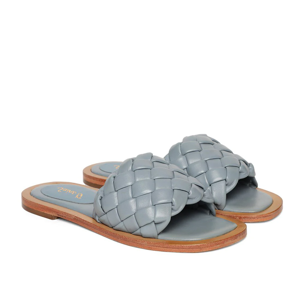 Saint Edetta Blue Woven Leather Sliders - Image 2