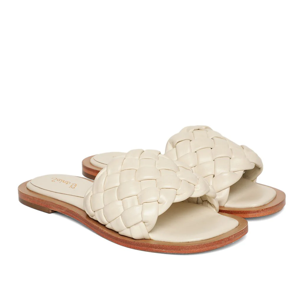 Saint Edetta White Woven Leather Sliders - Image 2